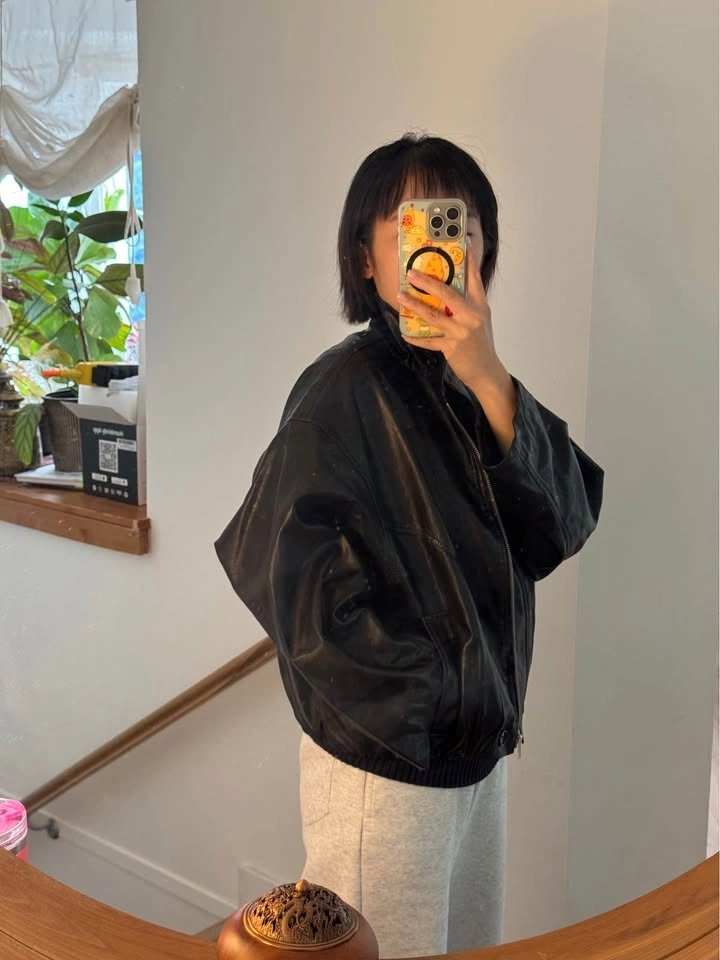 Black Leather Bomber Jacket - photo 2