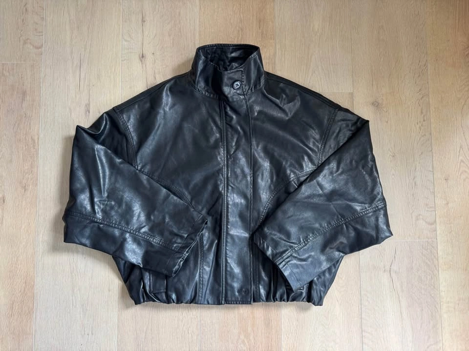 Black Leather Bomber Jacket - photo 4