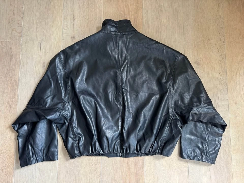 Black Leather Bomber Jacket - photo 5