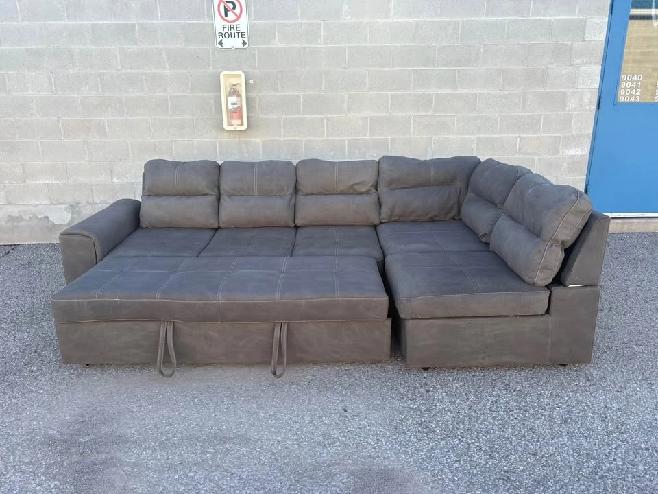Grey Sectional Couch Set with Bed, USB Charger and Ottoman - photo 2