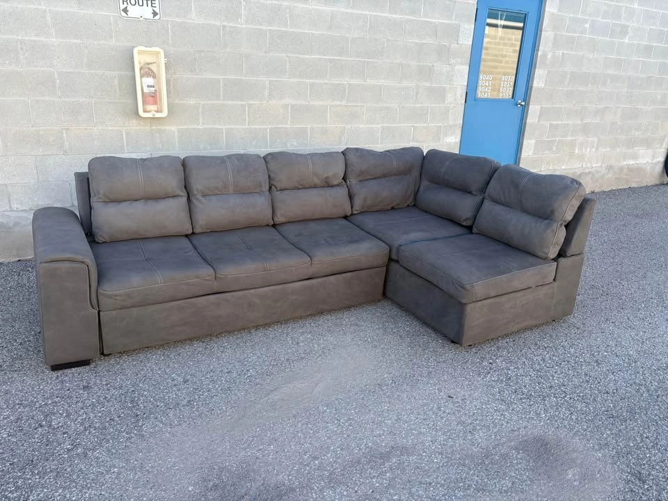 Grey Sectional Couch Set with Bed, USB Charger and Ottoman - photo 3