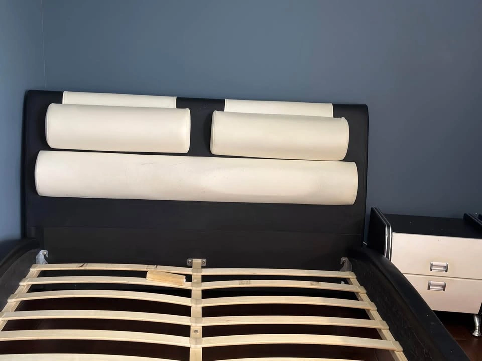 Modern Black and White Faux Leather Bed Frame and Nightstands - photo 2