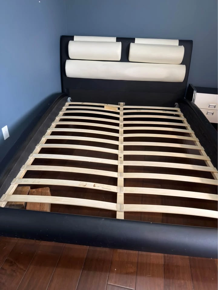 Modern Black and White Faux Leather Bed Frame and Nightstands - photo 3