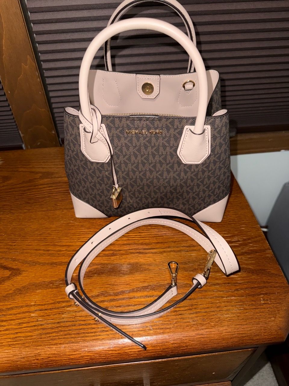 Michael Kors Pink and Brown Monogram Tote with Gold Hardware