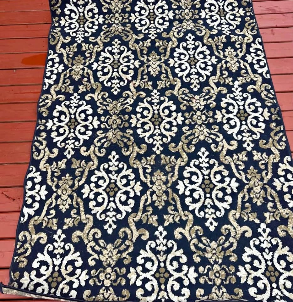 Navy and Gold Damask Area Rug