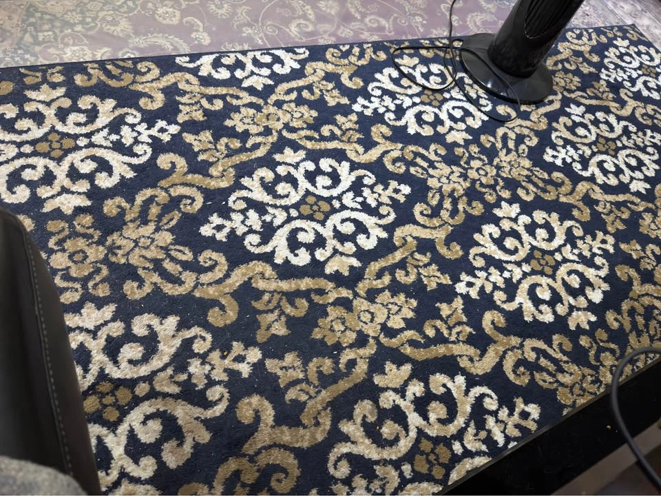 Navy and Gold Damask Area Rug - photo 2