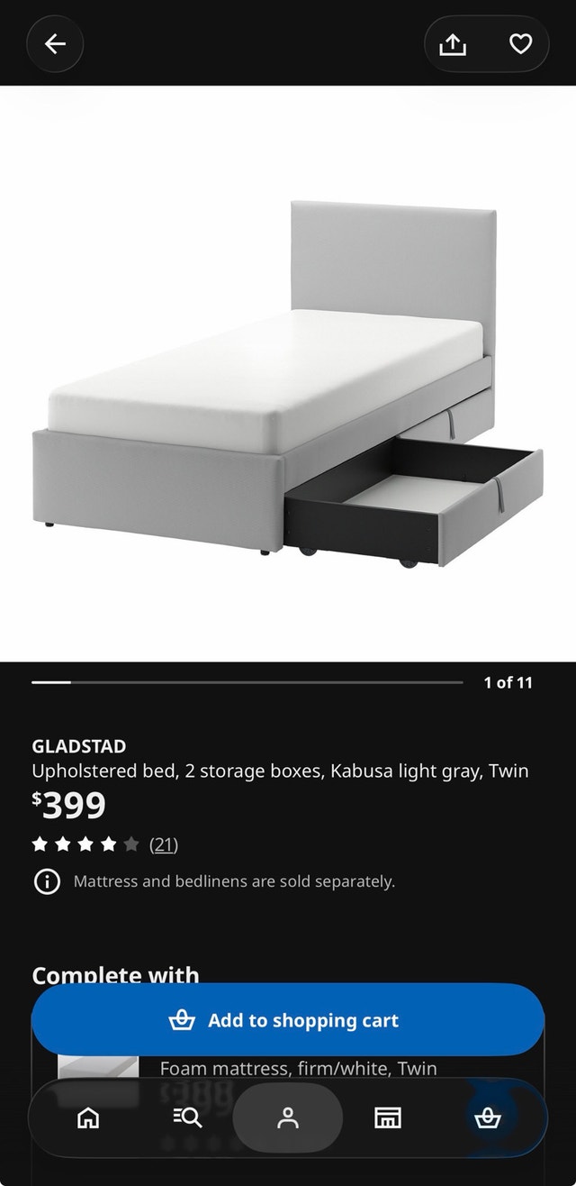 IKEA Twin Bed Frame + Mattress & Full Bedding Set