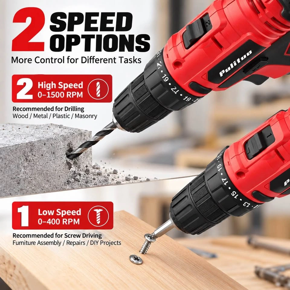 Pulituo 20V Cordless Drill Kit – 2 Batteries + Accessories - photo 4