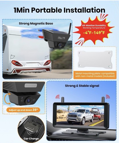 AUTO VOX Solar Wireless Backup Camera 7.2" 1080P DVR Monitor - photo 2