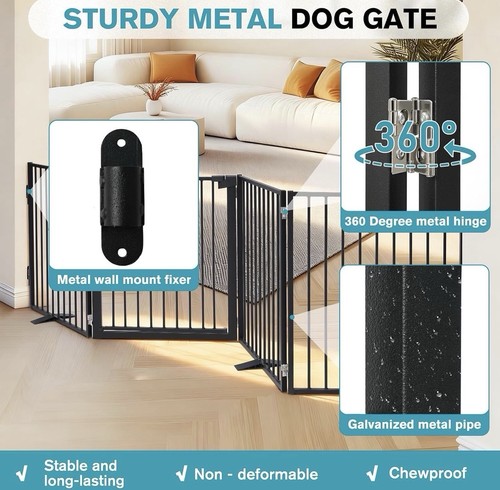 Snagle Paw Free Standing Dog Gate, 104" W x 30" H, 4 Panels, Bla - photo 3