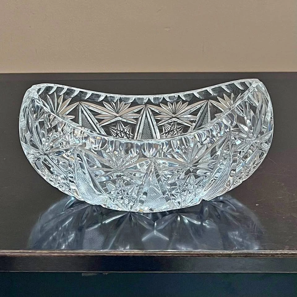 Vintage 24% Lead Crystal Hand Cut Boat Bowl