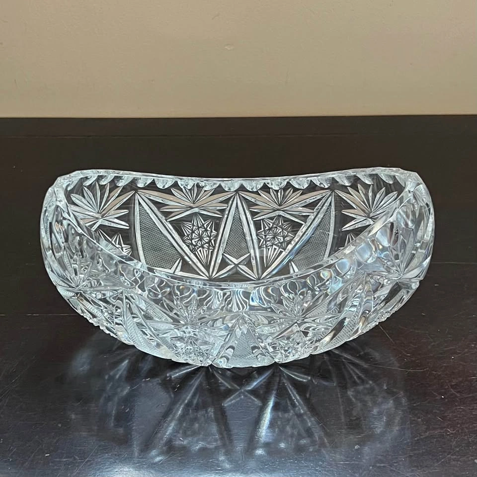Vintage 24% Lead Crystal Hand Cut Boat Bowl - photo 2