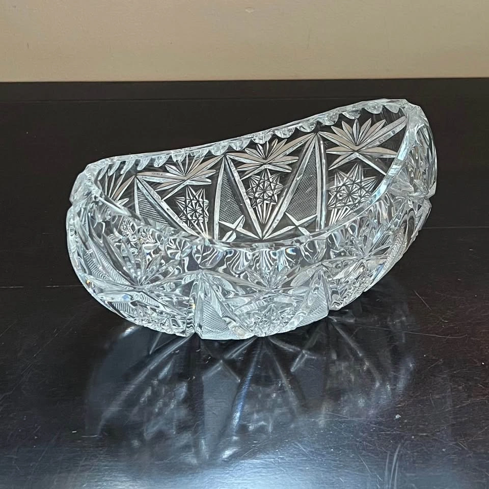 Vintage 24% Lead Crystal Hand Cut Boat Bowl - photo 5