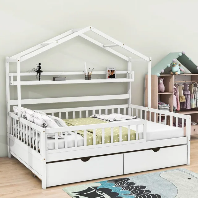 Deakyneville Wood House Bed with 2 Drawers, Roof and Shelves thumbnail