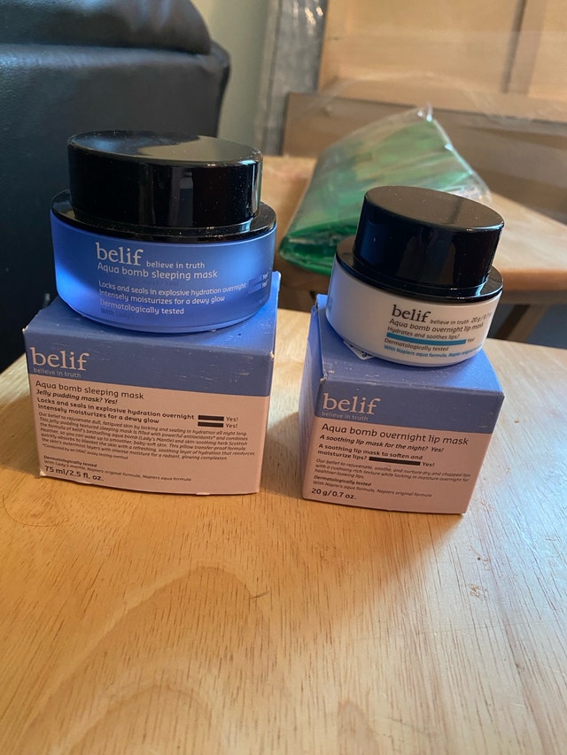 Belif Face Mask and Lip Overnight Mask. New