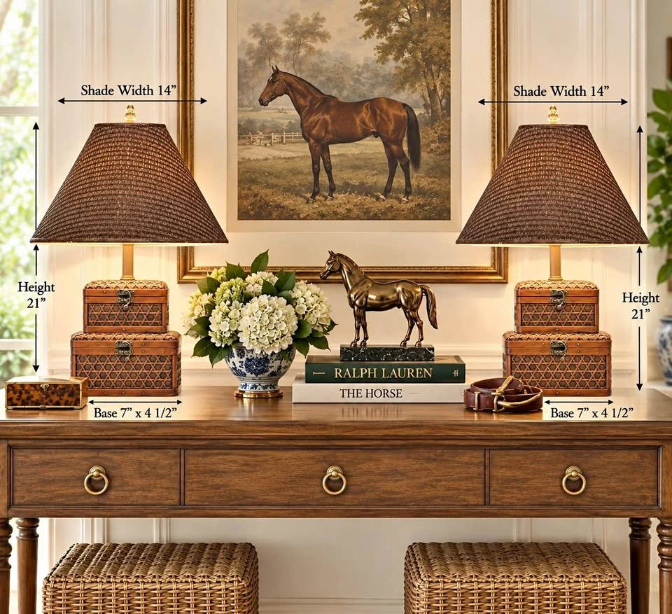 Table Lamps PAIR Of Vintage Stacked Rattan