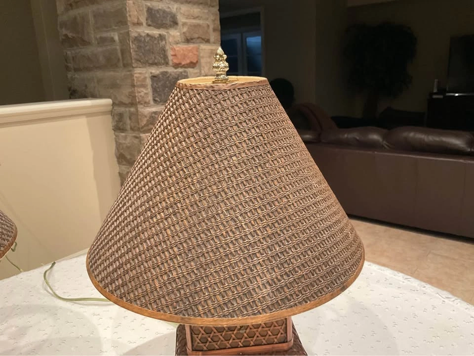 Table Lamps PAIR Of Vintage Stacked Rattan - photo 5