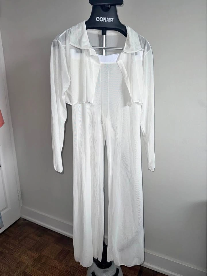 White Sheer Pant with Crop Jacket Cover Up Swim