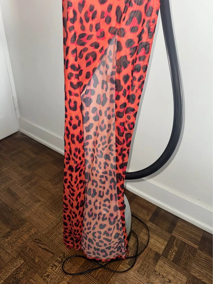 Red Leopard Slip Dress Sheer Cover Up Swim - photo 4