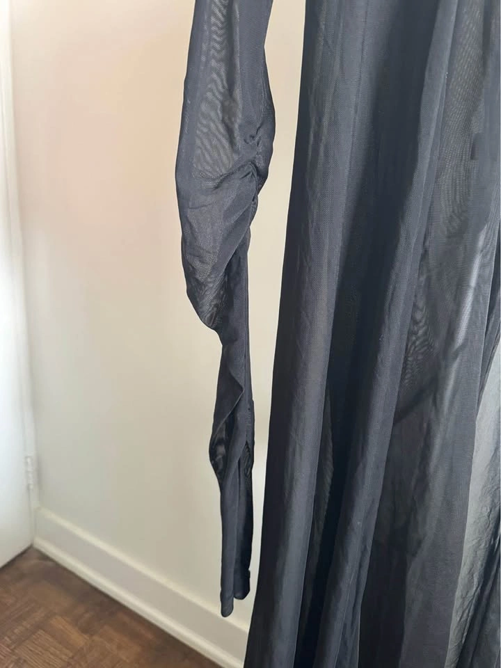 Black Sheer Mesh Wide Leg Pant and Long Sleeve Cover Up Top - photo 2
