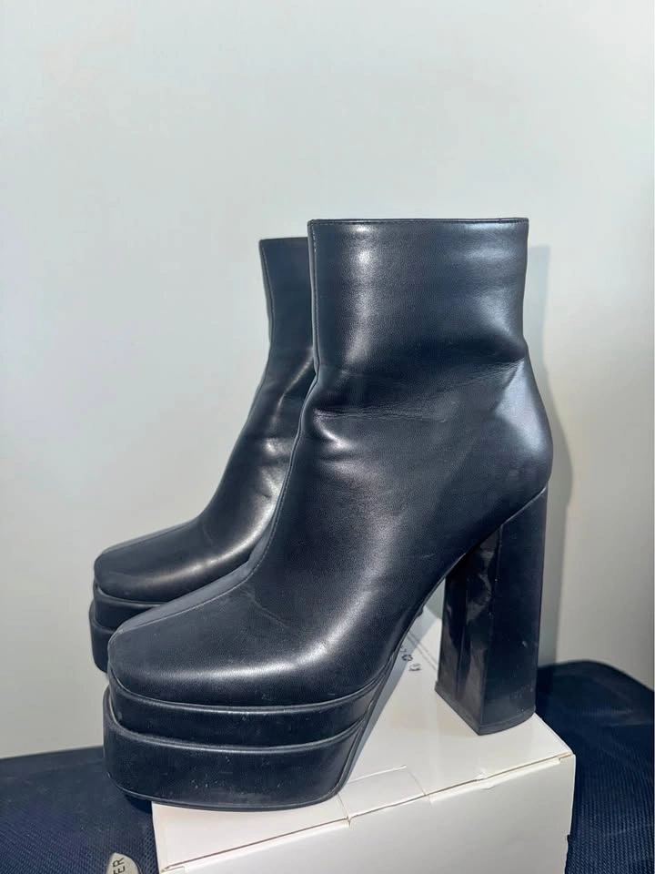Black Platform Block Heel Ankle Boots