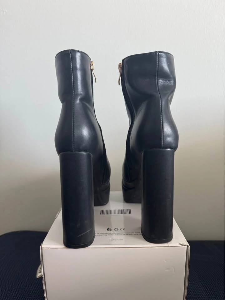 Black Platform Block Heel Ankle Boots - photo 2