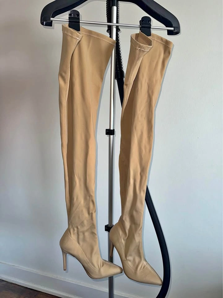 Beige Nude Over The Knee Stiletto Boots Fashion Nova US 8.5