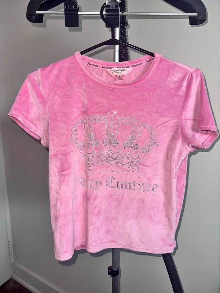 Juicy Couture Pink Velour Tee Rhinestone size M