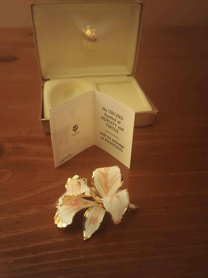 Vintage Cerrito Peach Enamel Orchid Brooch Pin Signed NOS - photo 5