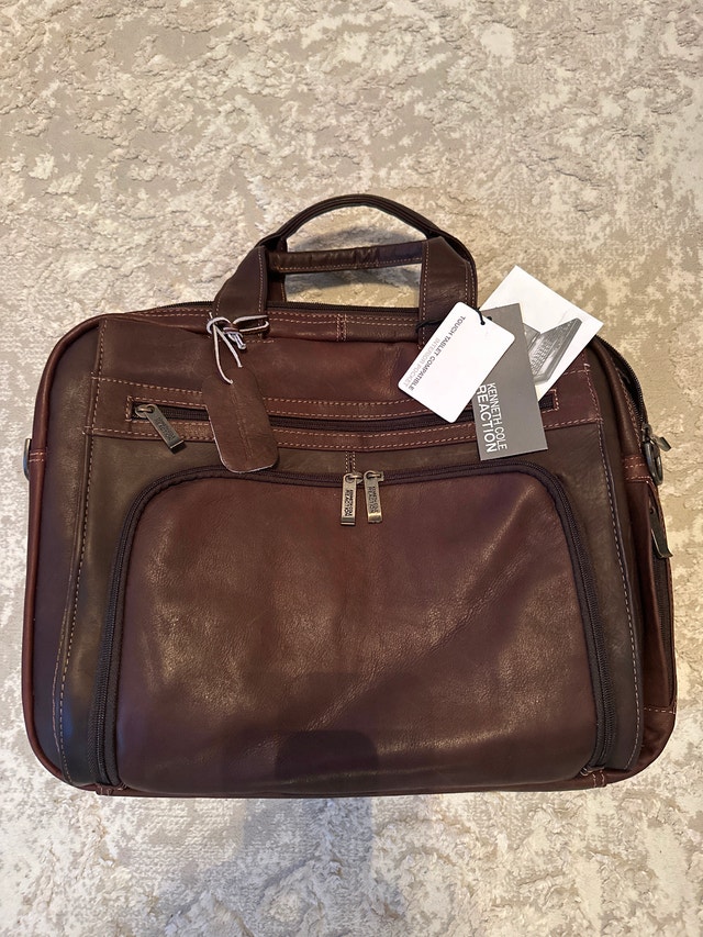 Brown leather Kenneth Cole Reaction laptop briefcase
