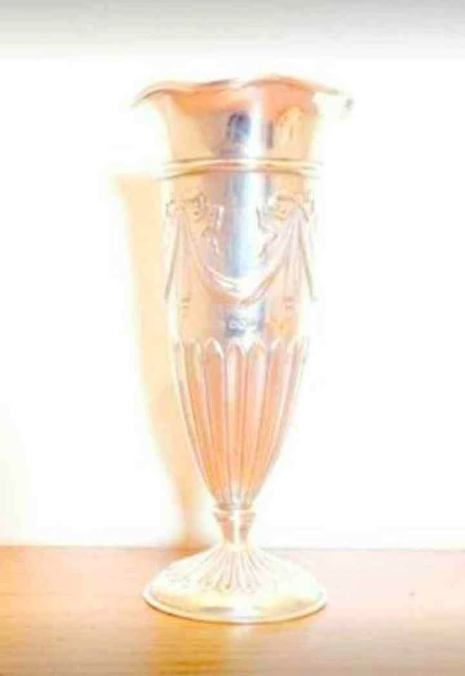 Unique Antique Sterling Silver Rare Trumpet Vase