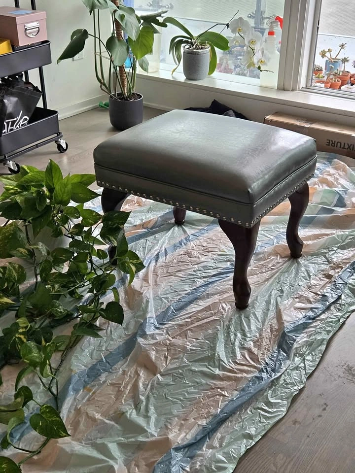Faux Leather Nailhead Trim Ottoman