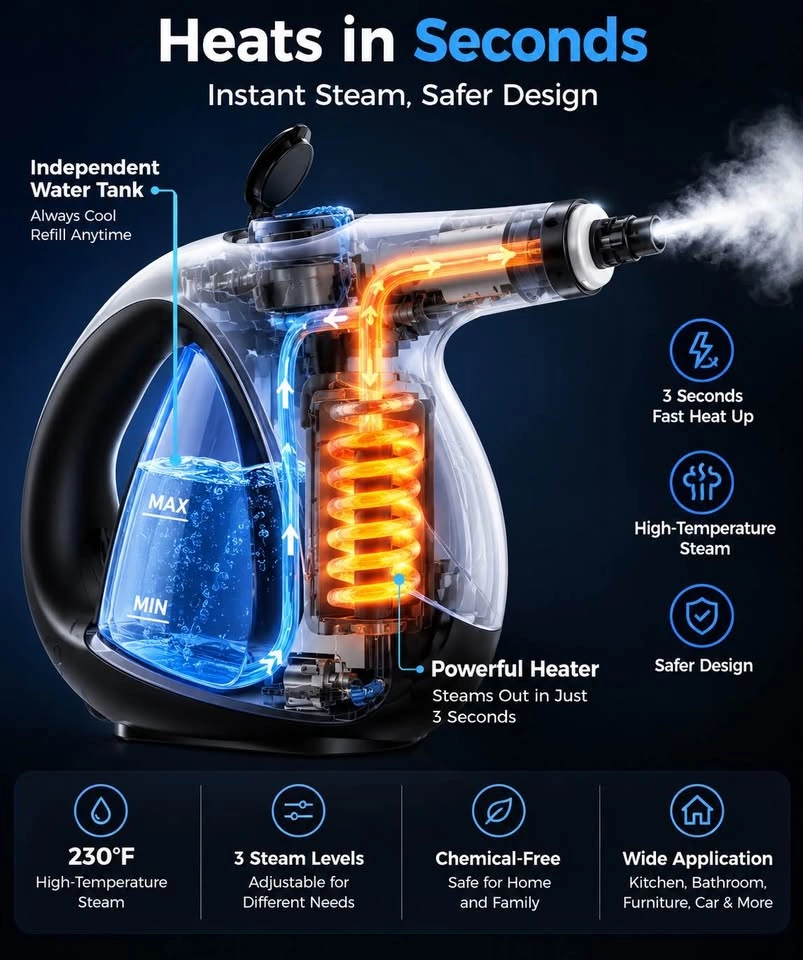 ADICOM Handheld Steam Cleaner – 3-Second Heat Up + 13 Accessorie - photo 2