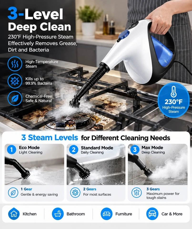 ADICOM Handheld Steam Cleaner – 3-Second Heat Up + 13 Accessorie - photo 4