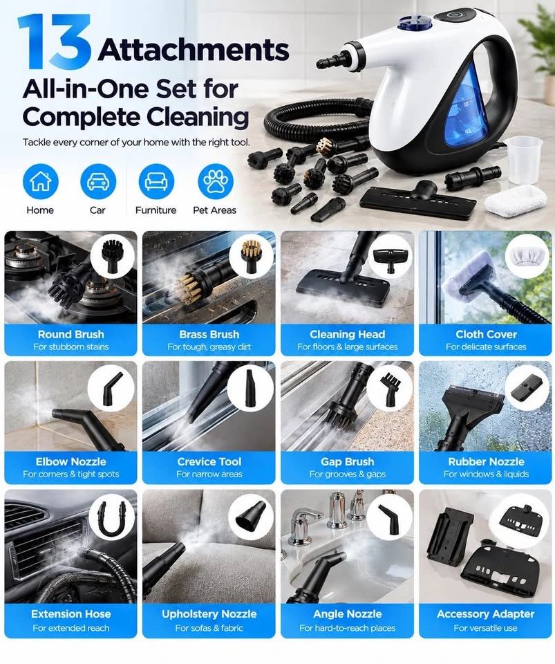 ADICOM Handheld Steam Cleaner – 3-Second Heat Up + 13 Accessorie - photo 5