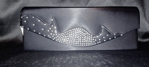 Ashro Black Satin Evening Clutch Bag NWT Rhinestone Crystal - photo 2
