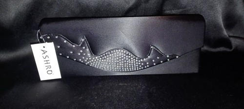 Ashro Black Satin Evening Clutch Bag NWT Rhinestone Crystal - photo 3
