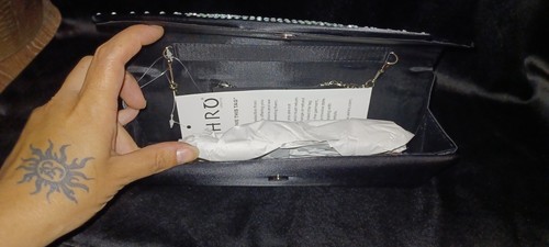 Ashro Black Satin Evening Clutch Bag NWT Rhinestone Crystal - photo 5