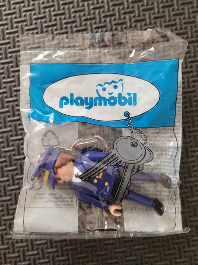 Vintage Playmobil Pilot Figure Keychain, New & Factory Sealed