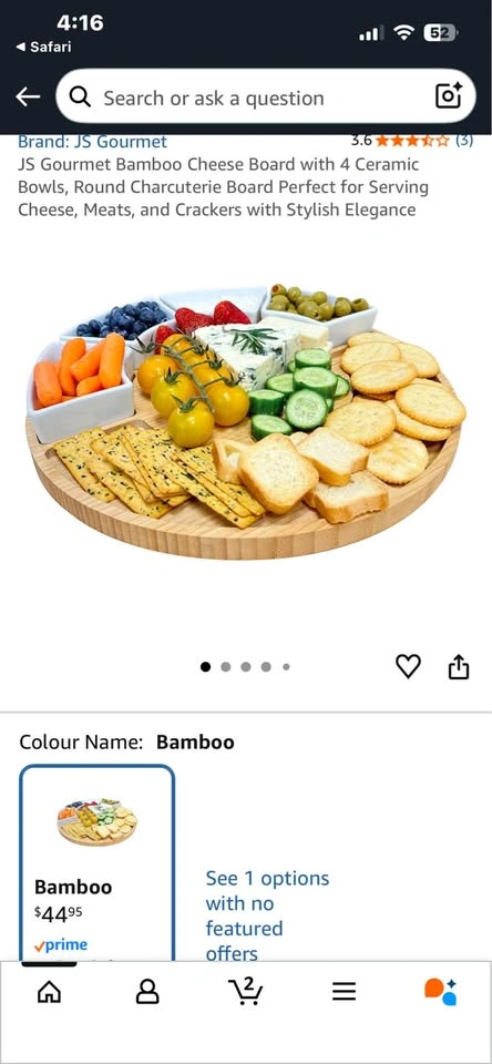 Bamboo Serving Board with Ceramic Bowls - New - photo 2
