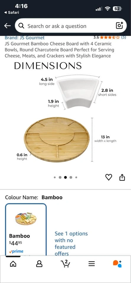 Bamboo Serving Board with Ceramic Bowls - New - photo 3