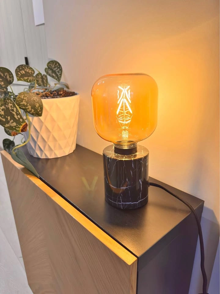 Modern Marble Base Table Lamp with Oversized Edison Bulb x 2