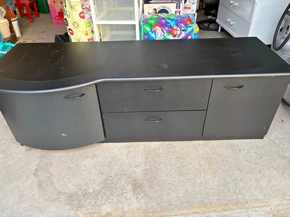 Black Curved Media Console TV Stand