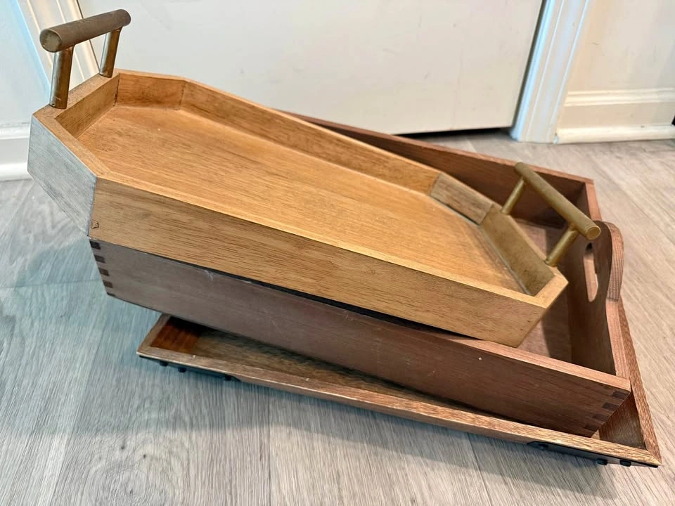 Set of 3 Wooden Serving Trays – Rustic Farmhouse Decor