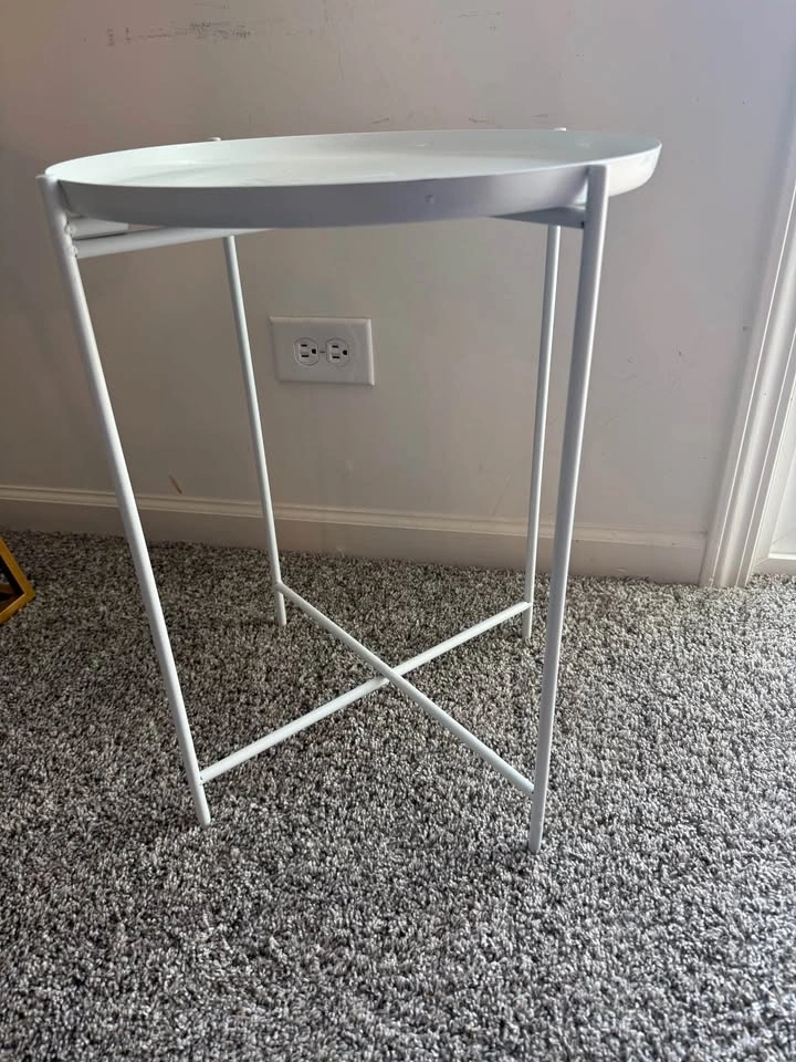 White Metal Round Tray Side Table – 16” - photo 2