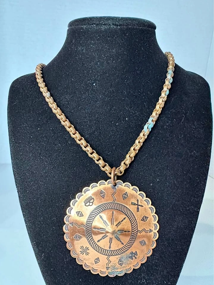 Vintage Copper Southwestern Medallion Necklace