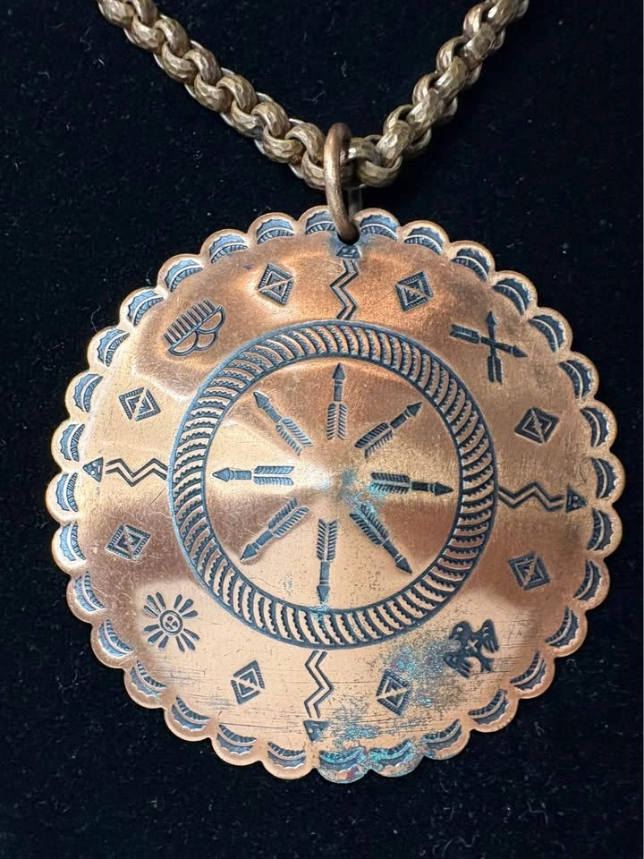 Vintage Copper Southwestern Medallion Necklace - photo 2