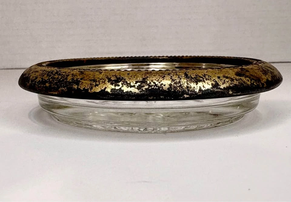 Vintage Glass Coaster with Ornate Metal Rim - photo 2