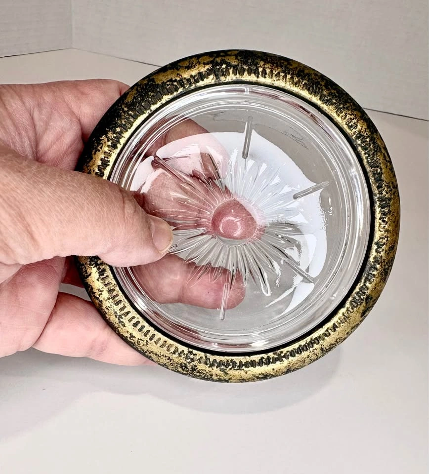 Vintage Glass Coaster with Ornate Metal Rim - photo 3