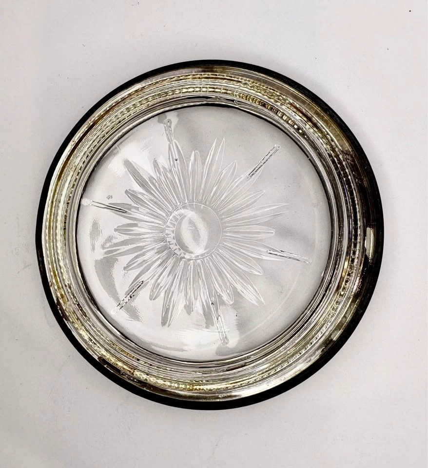 Vintage Glass Coaster with Ornate Metal Rim - photo 4